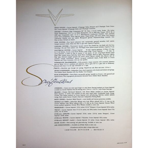 1954 Chrysler Imperial Original Promotional Brochure - Sedan Newport - Picture 7 of 8